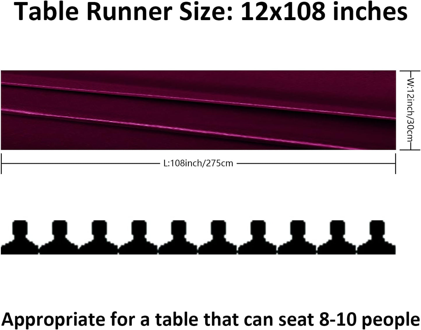 6Pack Table Runner 12 x 108 Inches Satin Silk Table Runner for Wedding, Birthday Party, Banquets, Graduations Decoration, fit Rectange and Round Table-Burgundy