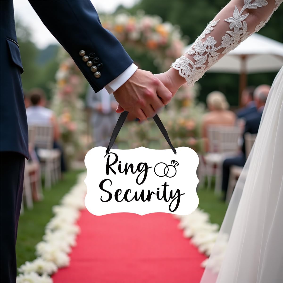 Acrylic Wedding Sign, Ring Bearer Sign, Ring Security Decor, for Rustic Wedding Decor Hanging Signs, Acrylic Wall Art With Ribbon for Chairs Weddings Reception Decorations and Event Party (White)