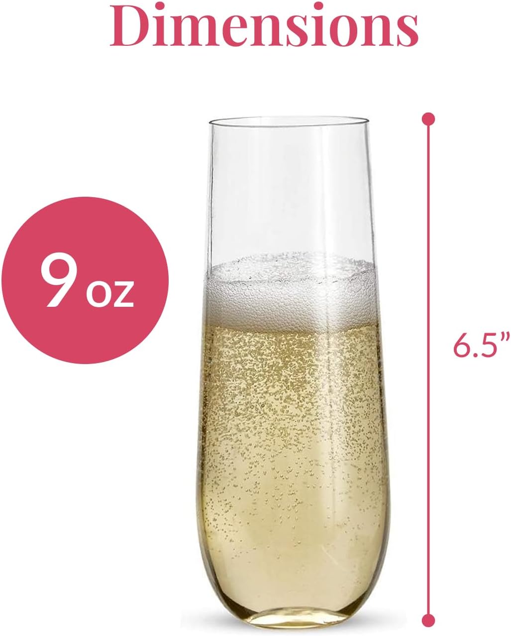 Prestee 24 Plastic Champagne Flutes - 9oz Heavy Duty Stemless Champagne Glasses for Parties - Disposable Clear Plastic Toasting Glasses, Mimosa Glass for New Year’s Eve Party Supplies