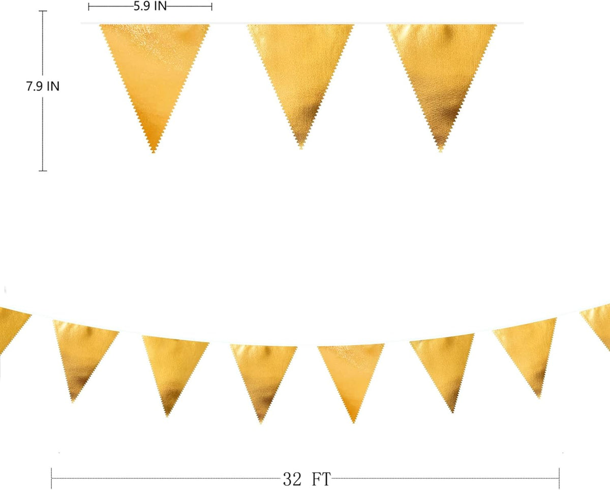 Gold Party Decorations Metallic Fabric Triangle Pennant Banner Gold Flag Bunting Garland for Graduation Birthday Wedding Anniversary Bridal Shower Bachelorette Engagement Hen Party Decoration Supplies