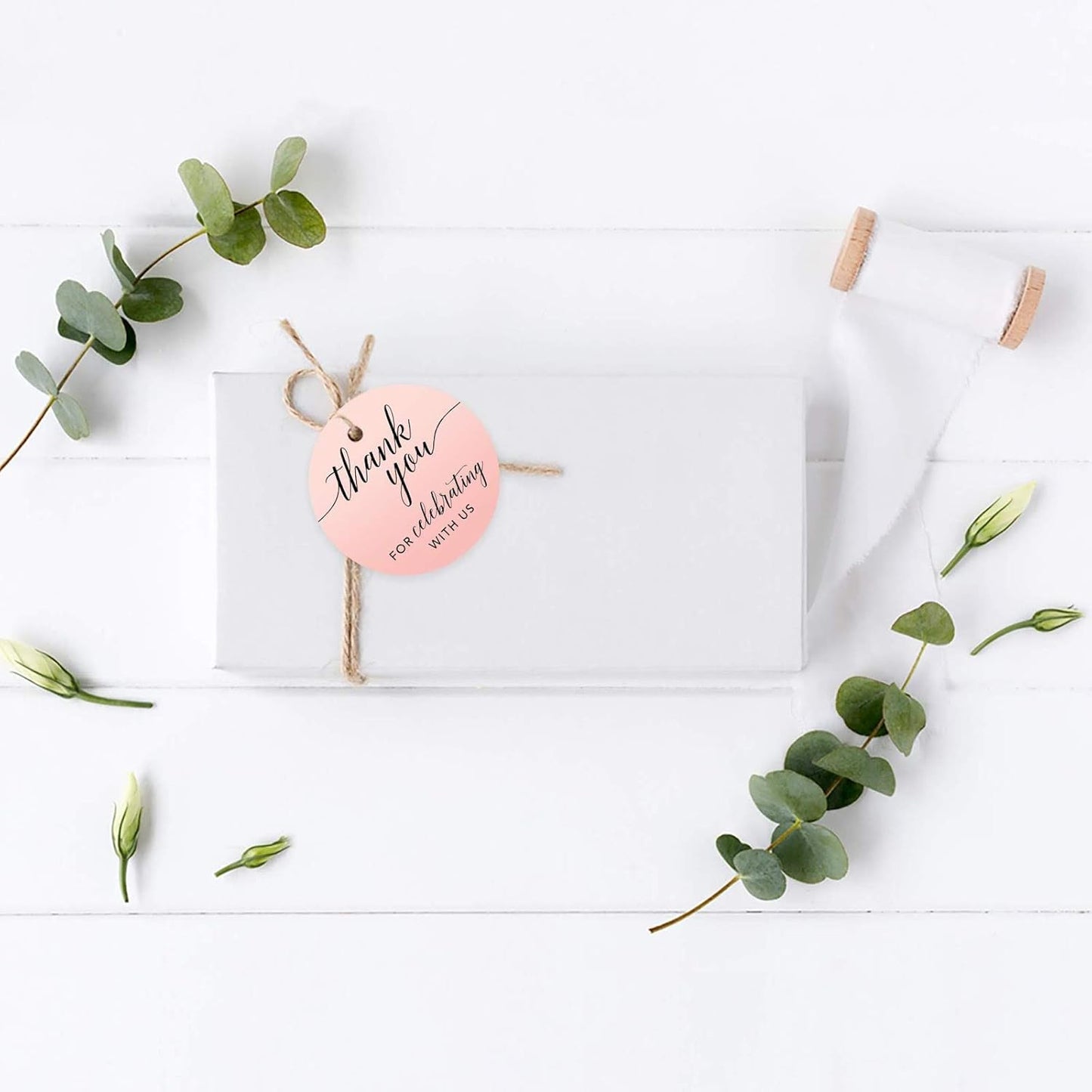 Andaz Press Blush Pink Rose Elegant Party Collection, Round Circle Tags, Thank You for Celebrating with US, 24-Pack, Favors Decor