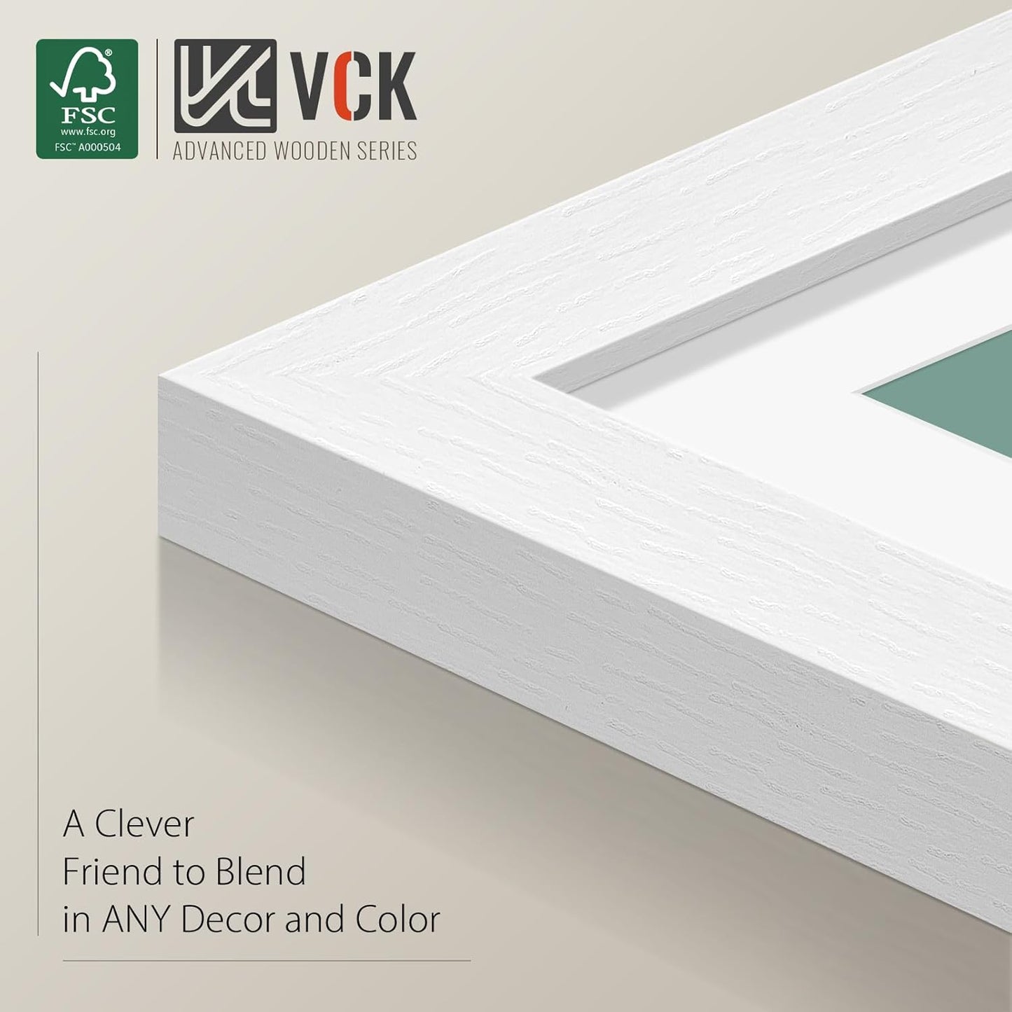 VCK 12x16 White Picture Frame set of 5, Textured Exclusive Wooden Photo Frames with HD glass | Matted to 8x12 or 12x16 without Mat | Wall Hanging