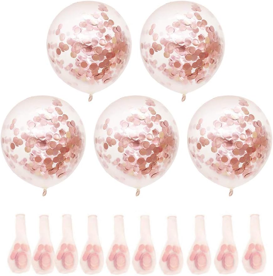 Rose Gold Confetti Latex Balloons, 50pcs 12 Inch Party Balloons for Bridal Shower Wedding Birthday Engagement Decoration