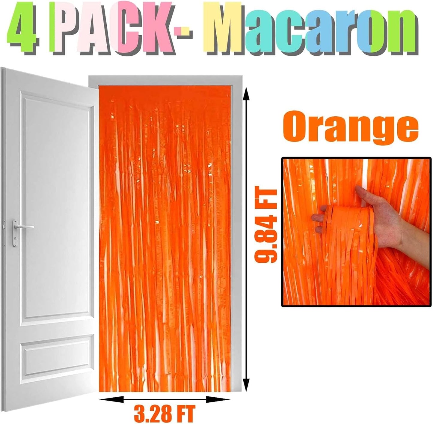 4 Pack Black Orange Foil Fringe Curtain Backdrop, 3.28Ft x 9.8Ft Metallic Tinsel Foil Fringe Streamers Curtains for Photo Booth, Wedding, Thanksgiving, Birthday, Christmas, Halloween Party Decoration