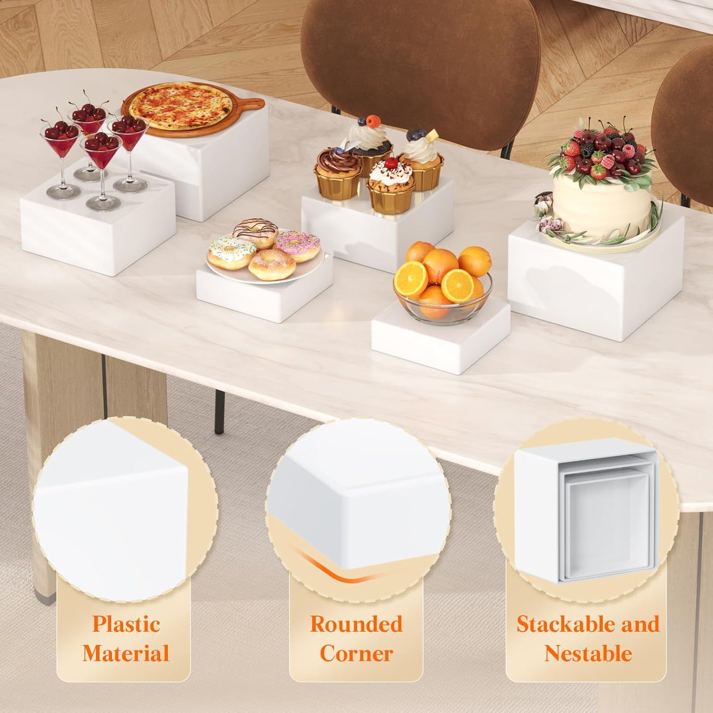 Lifewit Buffet Risers and Stands Up to 7.8", Food Risers for Buffet Table, Catering Dessert Cake Stand for Party, Collectibles Jewelry Display Stand, White Cube Boxes Nesting Risers, 3 PCS