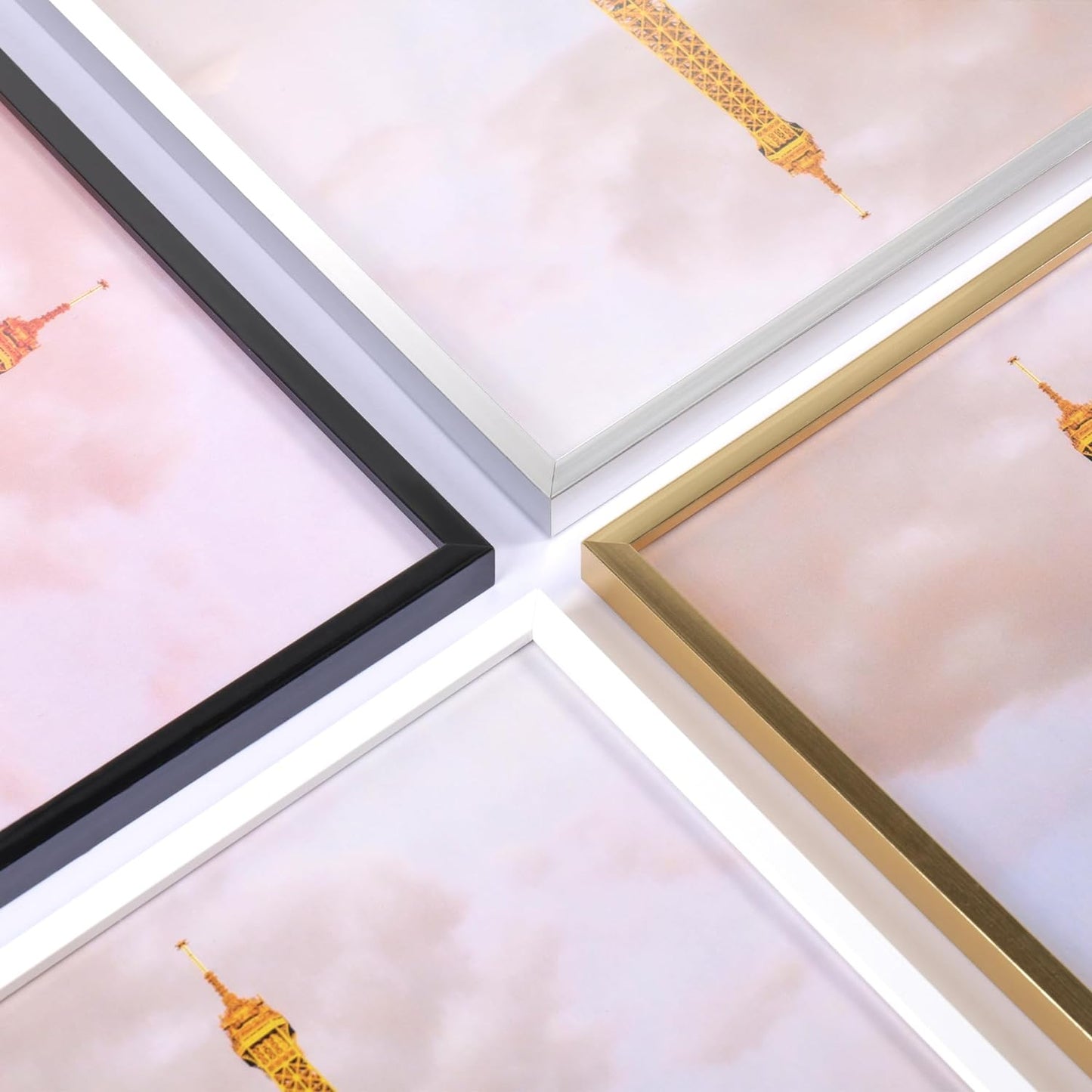 upsimples 8x10 Picture Frame Set of 3, Made of High Definition Glass for 8 x 10, Wall and Tabletop Display Thin Border Photo Frames for Home Decor, Gold