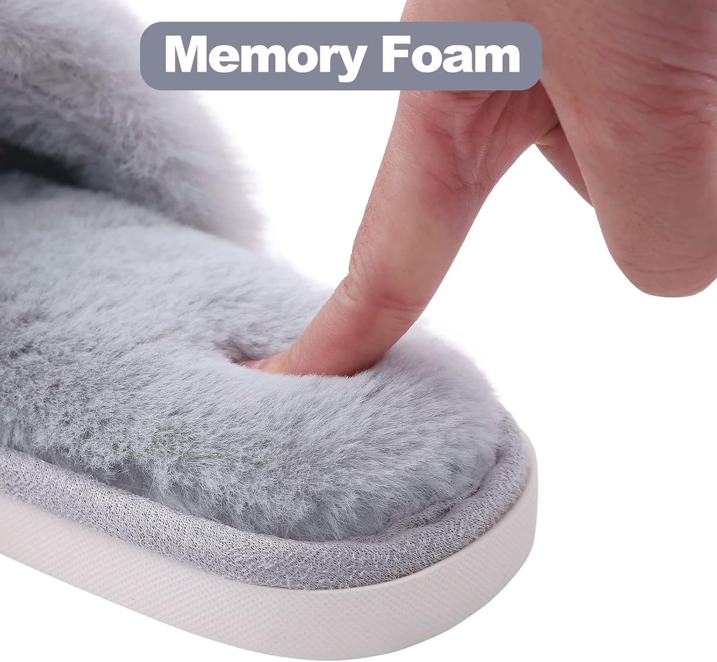 Evshine Women's Fuzzy Slippers Cross Band Memory Foam House Slippers Open Toe