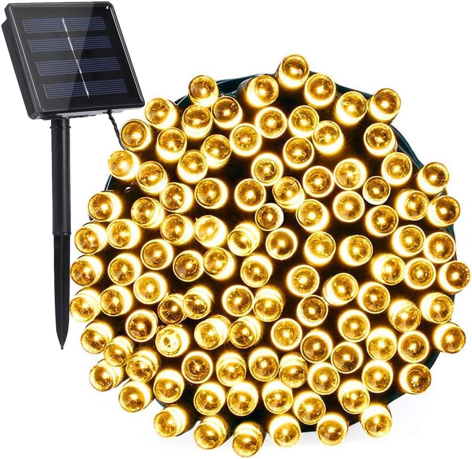Toodour Solar Christmas Lights, 72ft 200 LED 8 Modes Outdoor Christmas String Lights, Waterproof Solar String Light for Xmas Tree, Fence, Holiday, Party, Balcony, Outdoo Xmas Decorations - Warm White