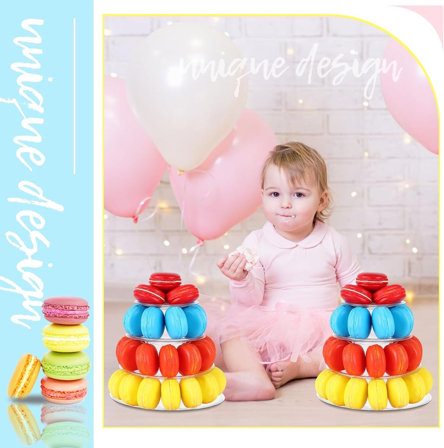 Juexica 4 Pcs Round Macaron Display Tower Stand 4 Tiers Plastic Cake Rack Macaron Wedding Cupcake Display Food Serving Stands Clear Dessert Tower for Wedding Baby Shower Birthday Decoration