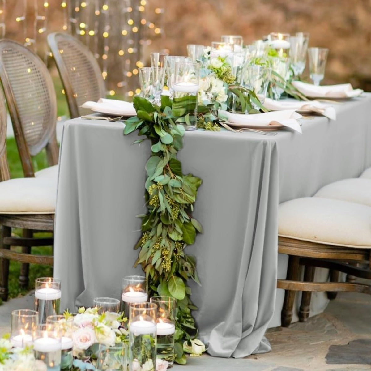 6 Pack Light Grey Rectangular Tablecloths, 60 x 126 Inch, Polyester/Fabric, Wrinkle & Stain Resistant, Classic Style, Perfect for 8ft Tables, Weddings, Banquets, Parties