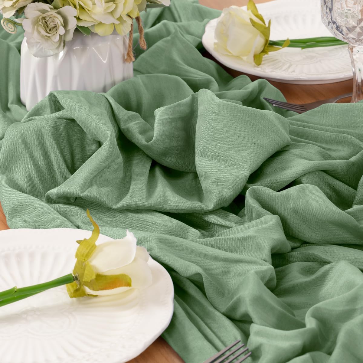 Sage Green Table Runner Cheesecloth Table Runner 14FT Farmhouse Table Runners 160 Inches Fall Table Decor Dining Room Centerpiece Wedding Boho Baby Shower Birthday