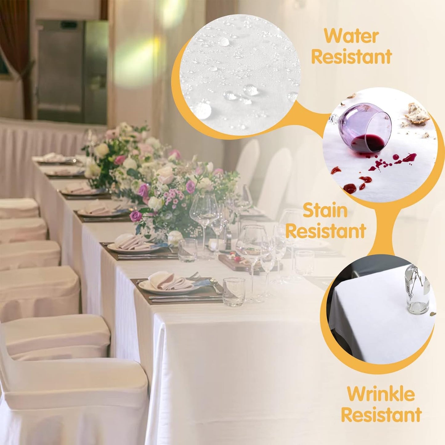 BRILLMAX 6 Pack White Tablecloths for 6 Foot Rectangle Tables 60 x 102 Inch - 6ft Rectangular Bulk Linen Polyester Fabric Washable Cloth Cover for Wedding Reception Banquet Birthday Party