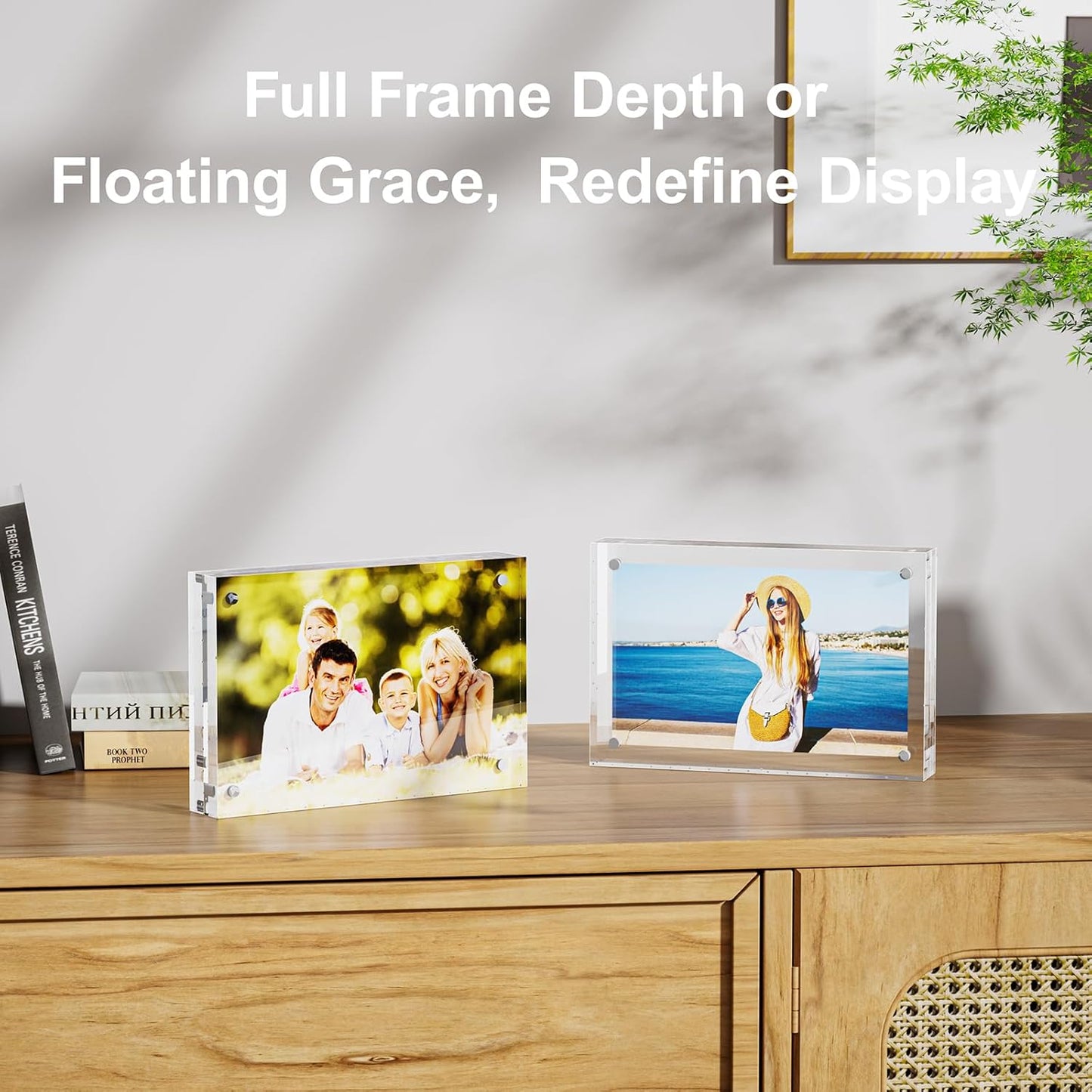 3 Pack 5x7 Acrylic Picture Frames - 20% Thicker Double Sided Magnetic Frame with UV Protection - Freestanding Clear Frameless Display for Tabletops - Modern Photo Frame Set for Home & Office Decor