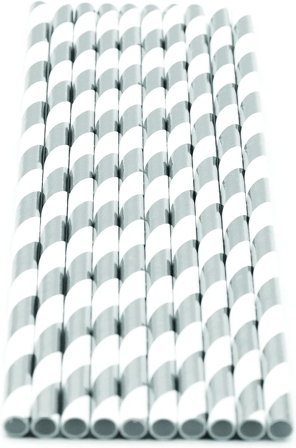 Pack of 900 Silver Foil Swirls Biodegradable 4-Ply Paper Drinking Straws (Compostable, Non-toxic, BPA-free)