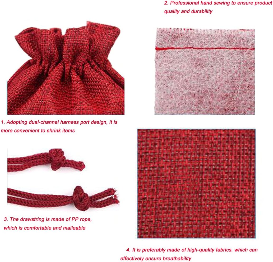 50 Pcs Burlap Bags with Drawstring,3.9"x5.5" Gift Bags Jewelry Pouch Bags for Candy Packing Party Favors Wedding Holiday DIY Craft(Wine Red)