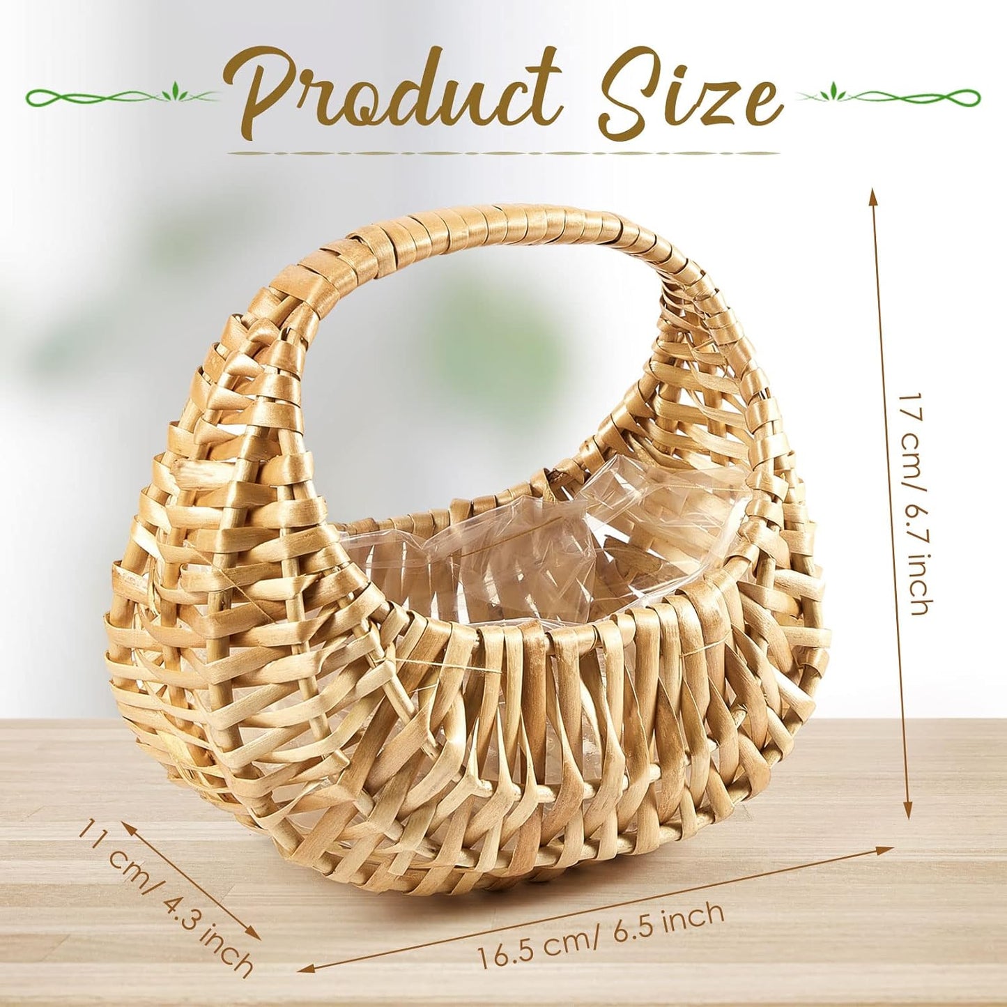 Taiyin 3 Pack Rattan Flower Girl Basket Small Half Moon Straw Wicker Basket with Handle Ideal for Wedding Flower Girl,Picnic,Garden Storage and Home Decor (Nature)