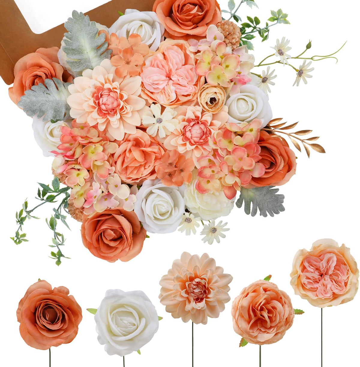 Artificial Flowers Combo for DIY Wedding Bouquets Combo Centerpieces Arrangements Party Bridal Baby Shower Home Decorations-Nude Color