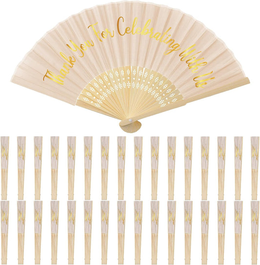 Jetec 50 Pcs Wedding Fans for Guests Bulk Silk Hand Fans Handheld Folded Thank You for Celebrating with Us Wedding Favors for Bridal Bridesmaid Baby Shower Dancing Party Church Gift(Ivory)