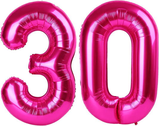 Hot Pink 40 Inch 30 Number Balloons, 30 Decorations for 30 Birthday, Foil Giant Birthday Graduations Anniversary Party Balloons