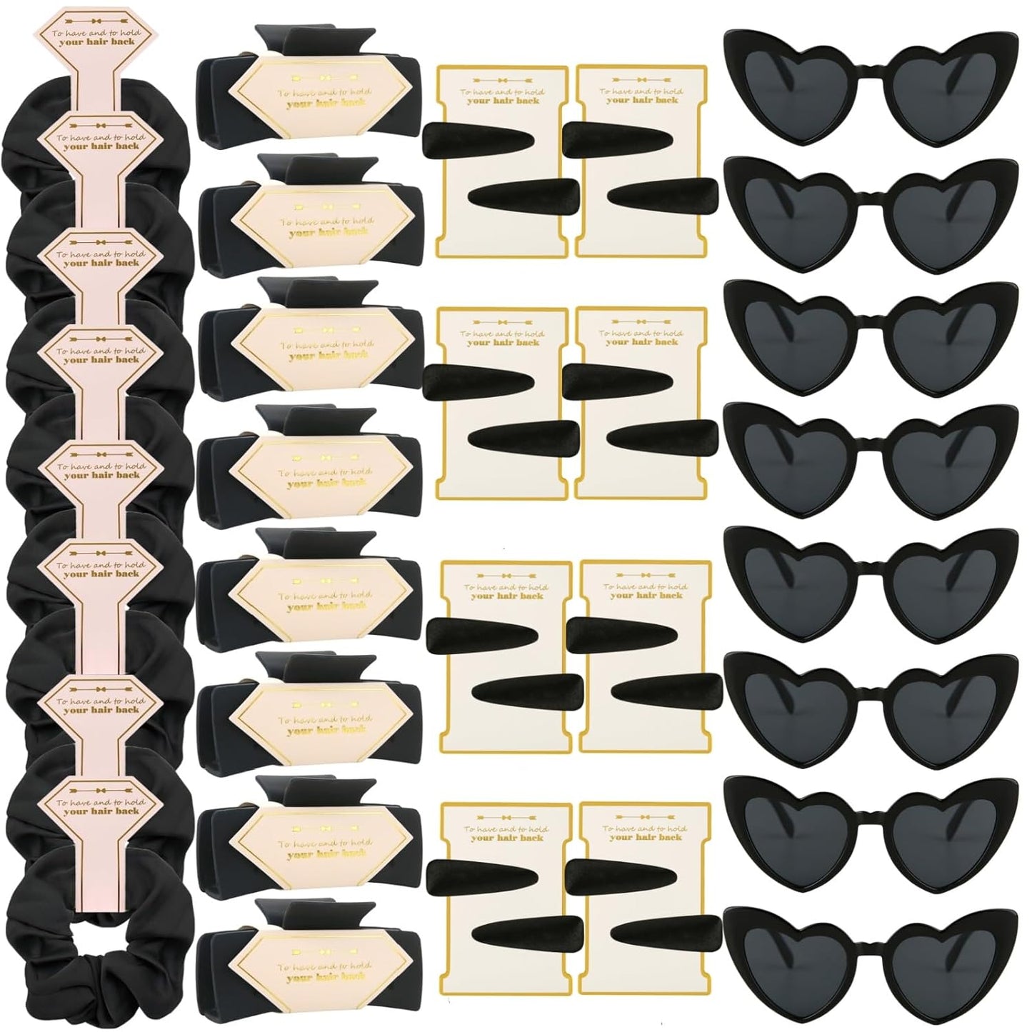 Bridesmaid Scrunchies Proposal Gifts Bachelorette Hair Claws Clips Girls heart sunglasses for Wedding Party Favors (black 40sets)