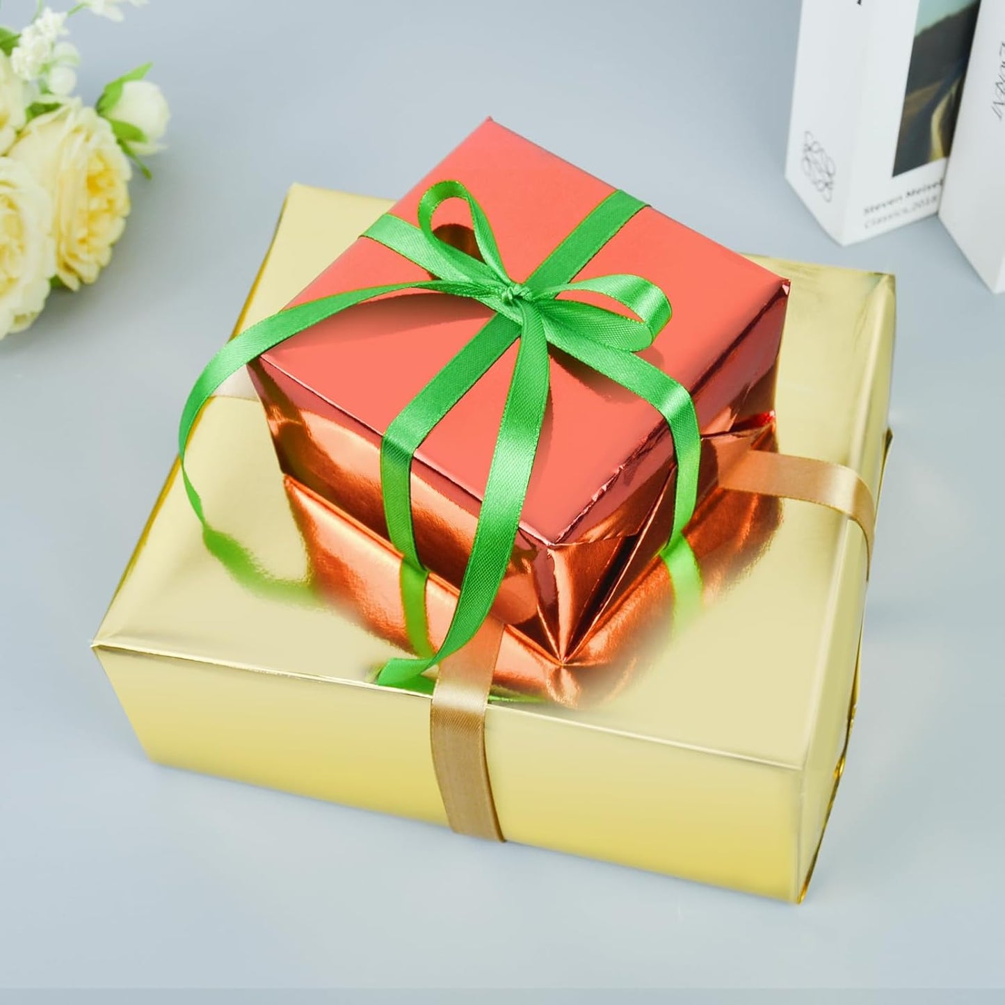 KMER LIFE Metallic Wrapping Paper Rolls - 3 Rolls Premium Gift Wrapping Paper, 17 x 120 Inch Each, Birthday & Christmas Wrapping Paper, Baby Shower & Party (Red, Black, Gold)
