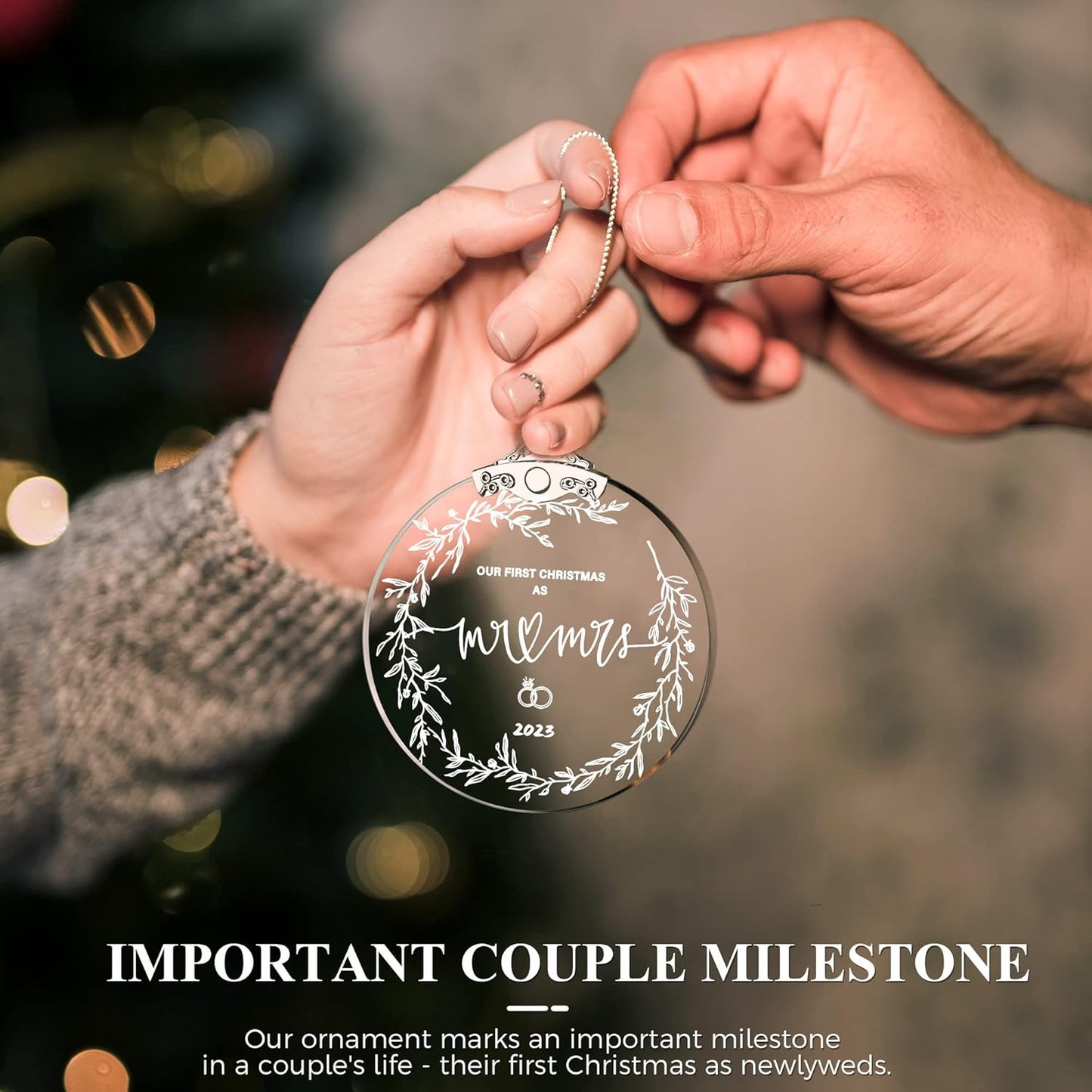 First Christmas Married Ornament 2023 Glass Wedding Keepsake Gift Box for Couples