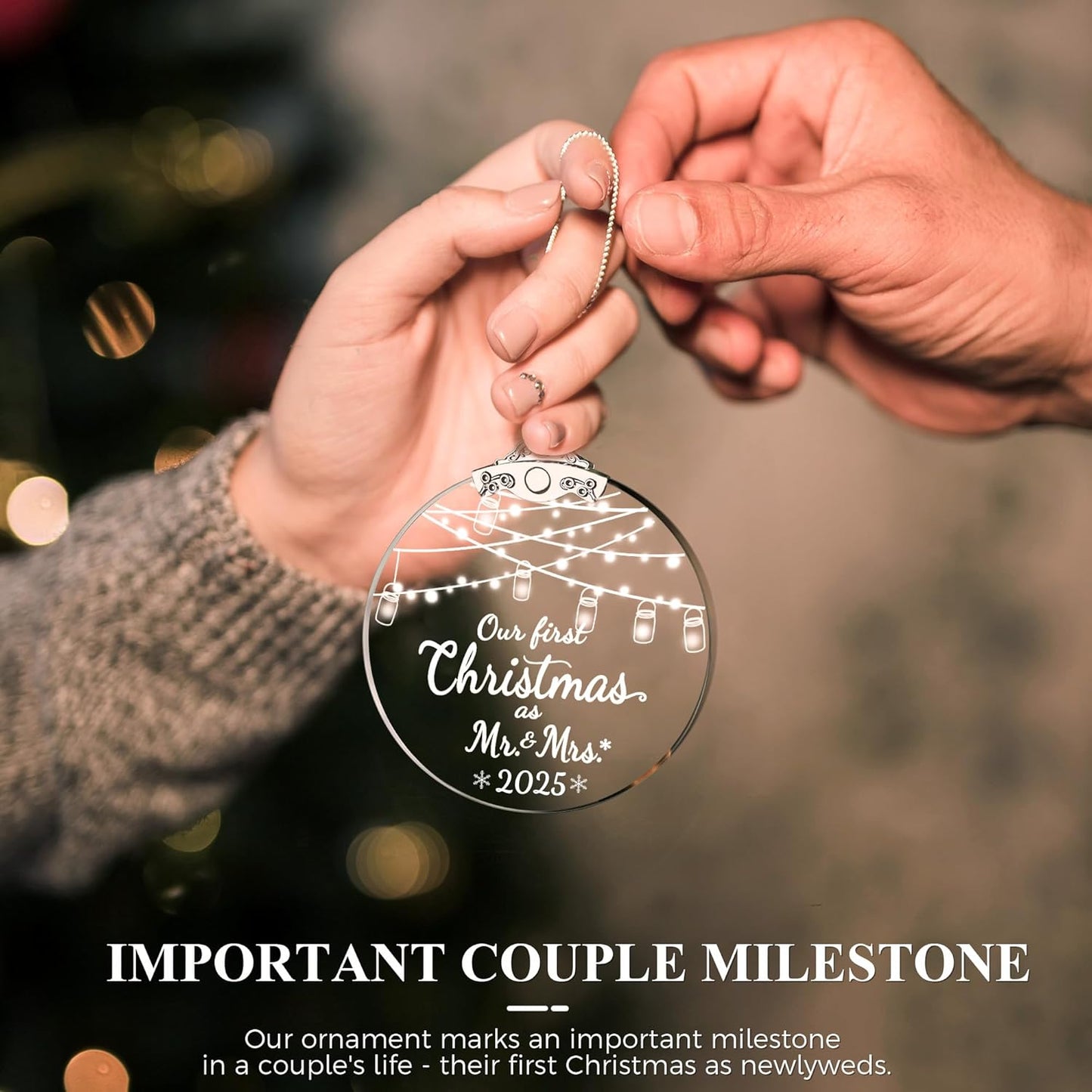 Wedding Gifts for Couples 2025, Mr and Mrs Gifts, First Christmas Married Ornament 2025, Bridal Shower Gift, Just Married Gift for Newlywed Couple Bride, Glass Wedding Ornament
