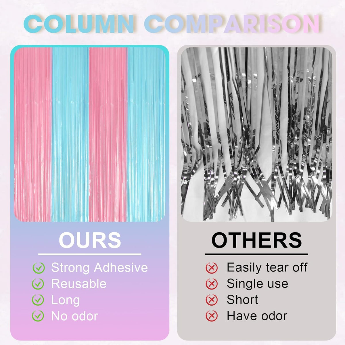 3 Pack 3.3 x 8.2 ft Pastel Blue and Pink Foil Fringe Backdrop Curtains, Tinsel Streamers Party Decorations, Fringe Backdrop for Grender Reveal, Baby Shower, Birthday Party
