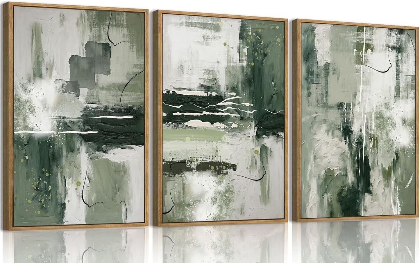 myusuar 3 Piece Large Modern Abstract Canvas Framed Wall Art For Living Room, Sage Green Minimalist Wall Art Decor Posters Prints For Bedroom Office, 12x16in
