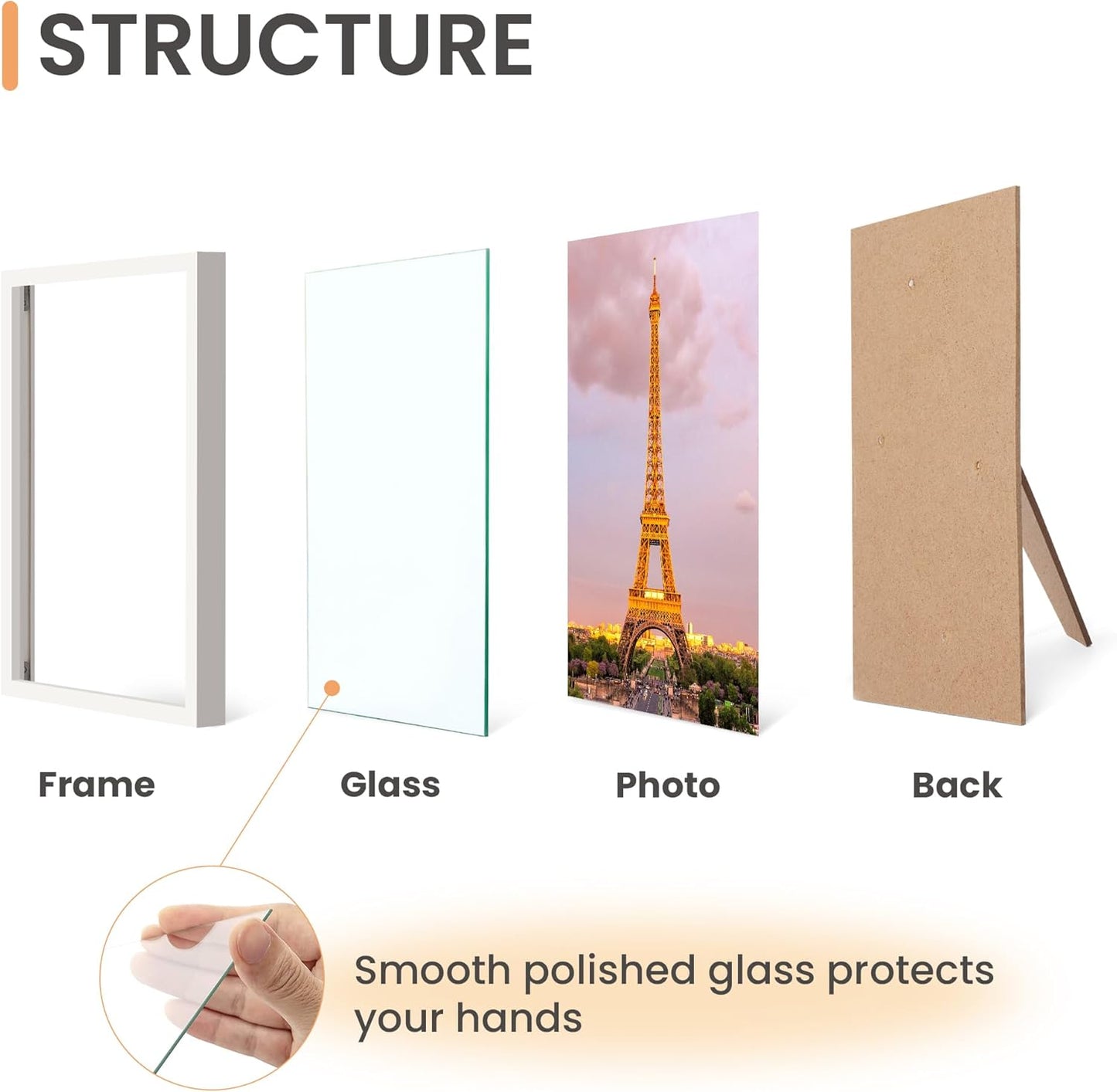 upsimples 8x10 Picture Frame Set of 3, Made of High Definition Glass for 8 x 10, Wall and Tabletop Display Thin Border Photo Frames for Home Decor, White
