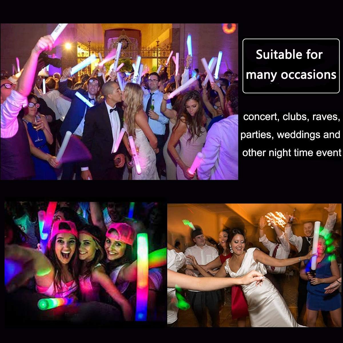 Foam Glow Sticks-200 Pcs Glow in The Dark Party Supplies Light Up Batons Party Favors with 3 Modes Colorful Flashing for Party Wedding Birthday Concert Halloween Christmas
