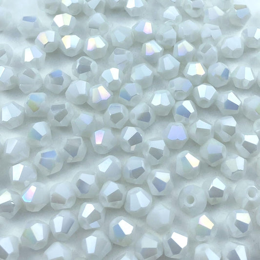 400pcs 4mm Bicone Crystal Glass Beads Loose Spacer Beads Faceted Craft Beads for Jewelry Making DIY Necklace Bracelet Earring Wind Chimes Suncatchers Ornamen(Ceramic White AB)