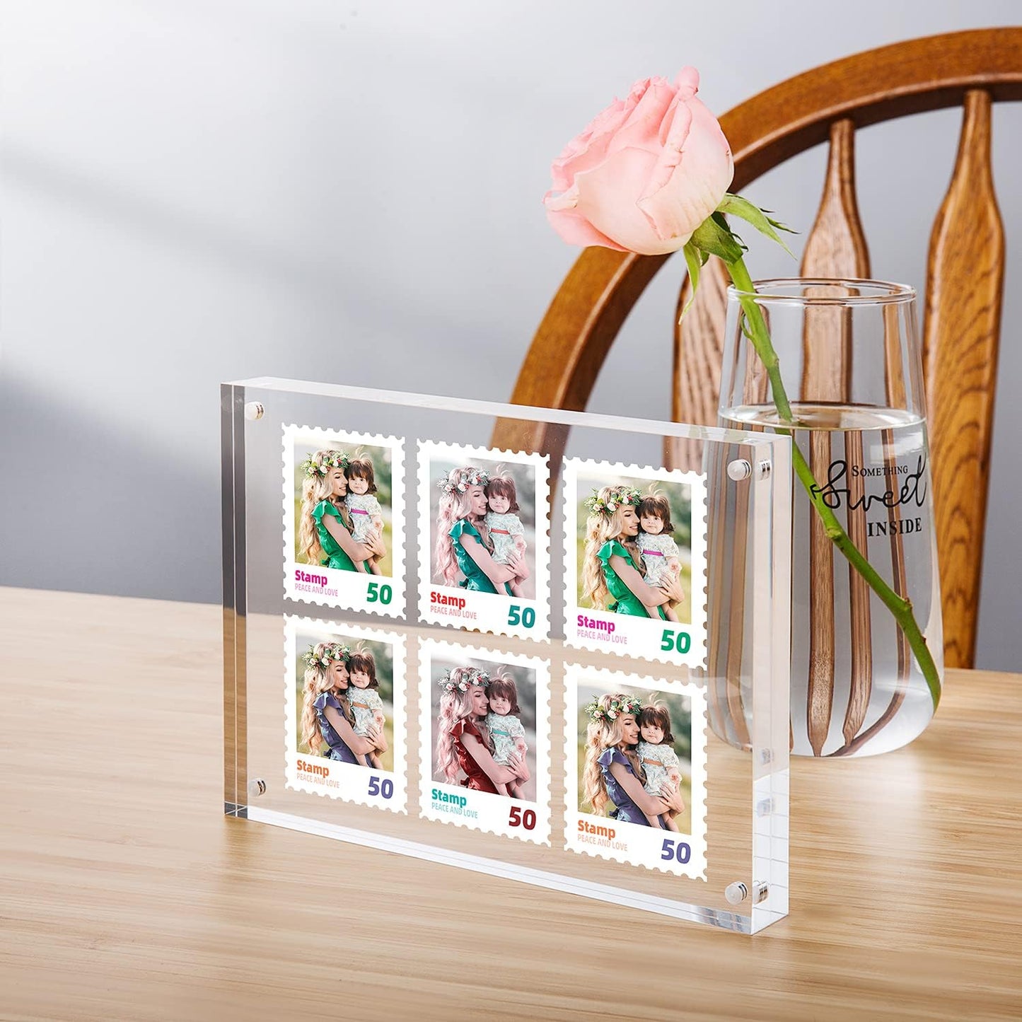 Acrylic Picture Frame , Clear Freestanding Double Sided 20mm Thickness Frameless Magnetic Photo Frames Desktop Display with Gift Box Package (4x6 4 pack)
