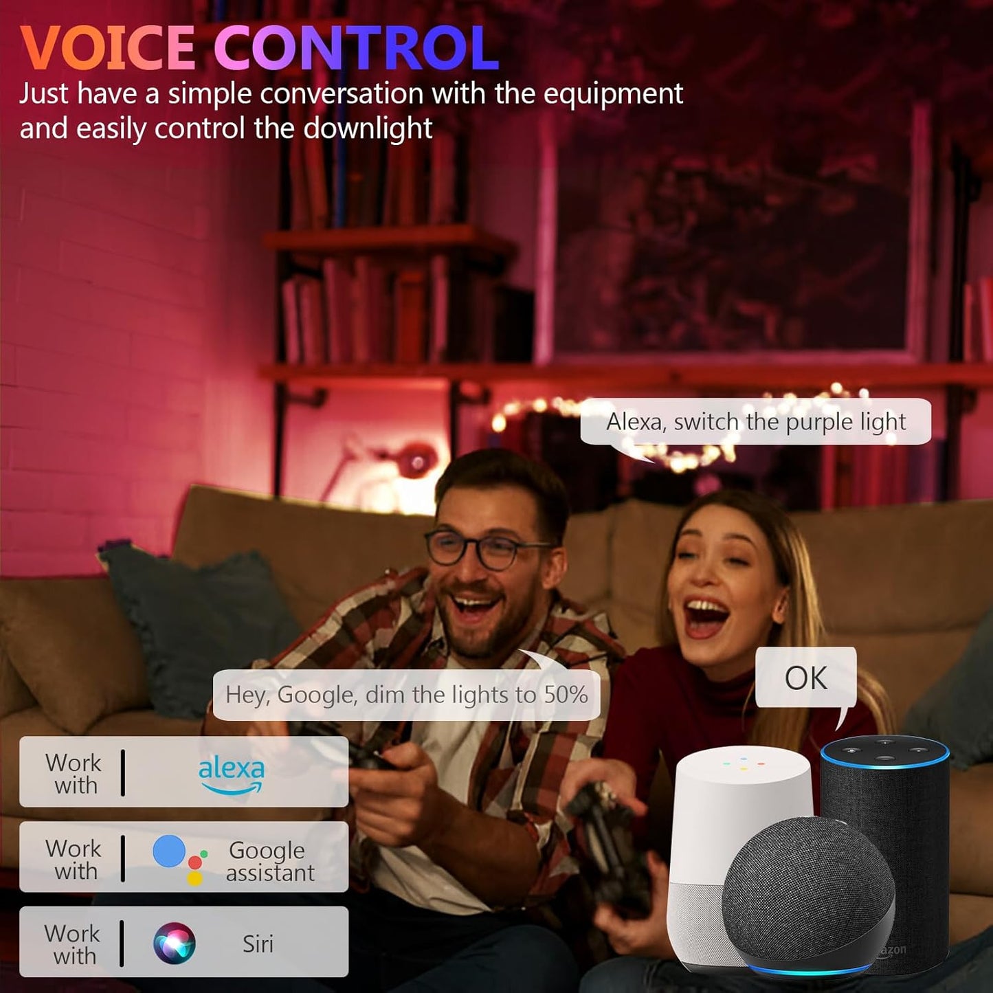 6 inch Smart LED Can Lights with Remote, RGB Color Changing LED Recessed Lighting, 13W 1050LM Bluetooth Baffle Trim Downlight, Compatible with Alexa, Google Home and Siri, 1 Pack