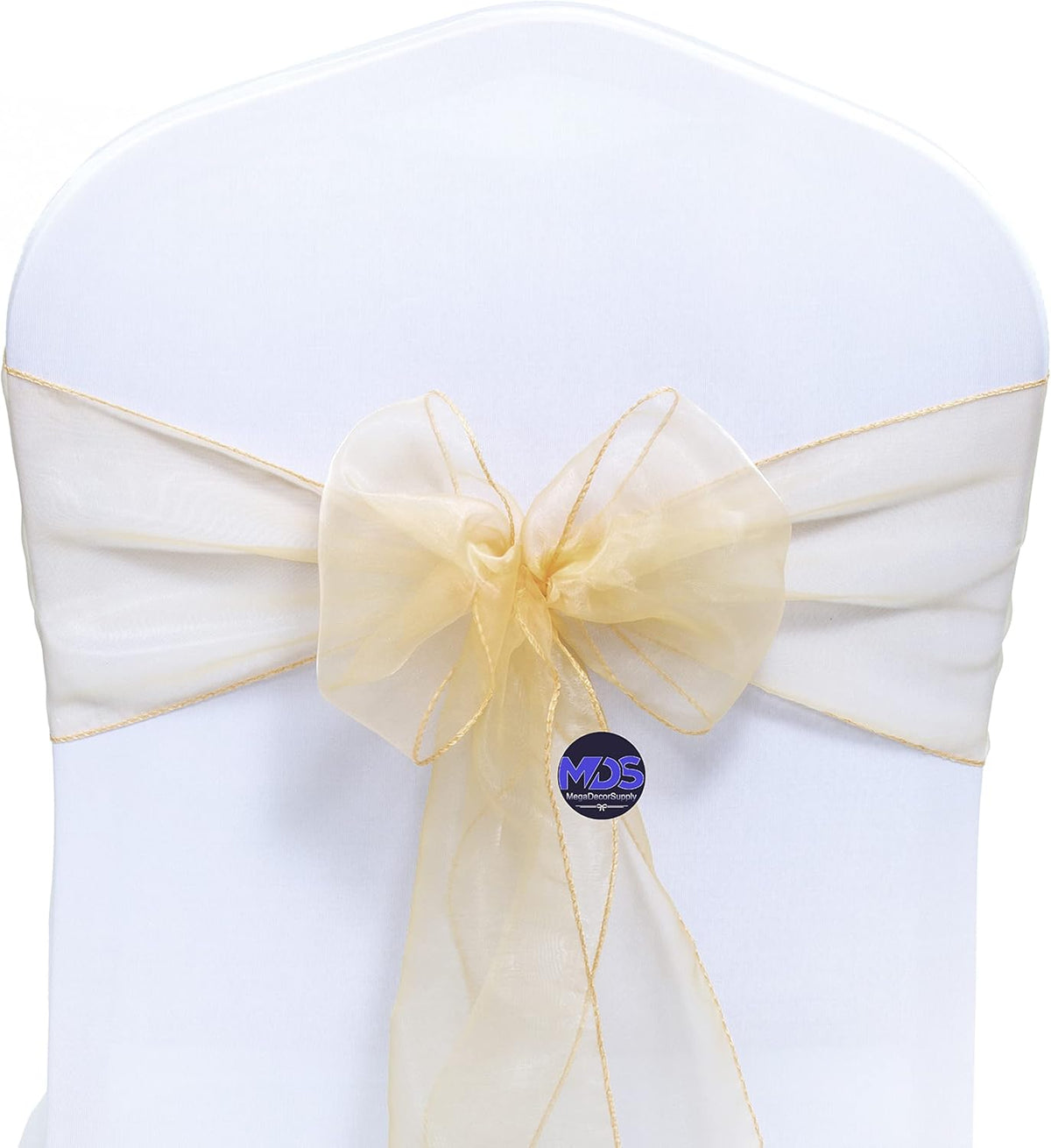 MDS Pack of 150 PCS Organza Chair Sashes Wider Dining Chair Bows Ribbon Tie Back for Wedding Party Birthday Bridal Shower Reception Event Banquet Home Chair Cover Decoration - Beige