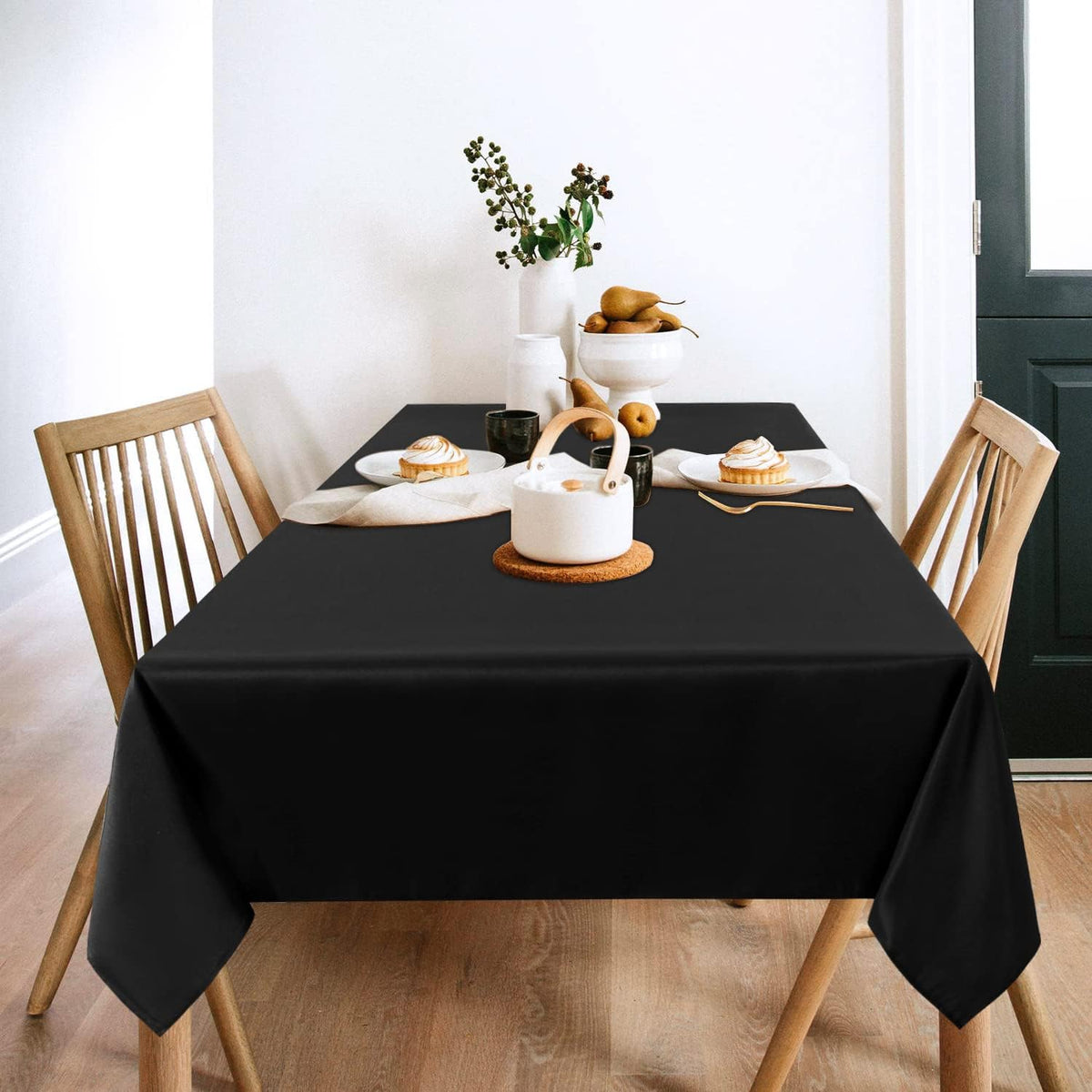 sancua 2 Pack Black Tablecloth 54 x 78 Inch, Rectangle 4 Feet Table Cloth - Stain and Wrinkle Resistant Washable Polyester Table Cover for Dining Tables, Buffet Parties and Camping
