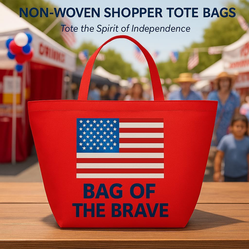 DISCOUNT PROMOS Custom Southern Style Grocery Tote Bags Set of 100 - Personalized Bulk Pack, Reusable Grocery & Shopping Bags - Great for Travel, Business Promotions, July 4th - Red - 20"X13"X8"