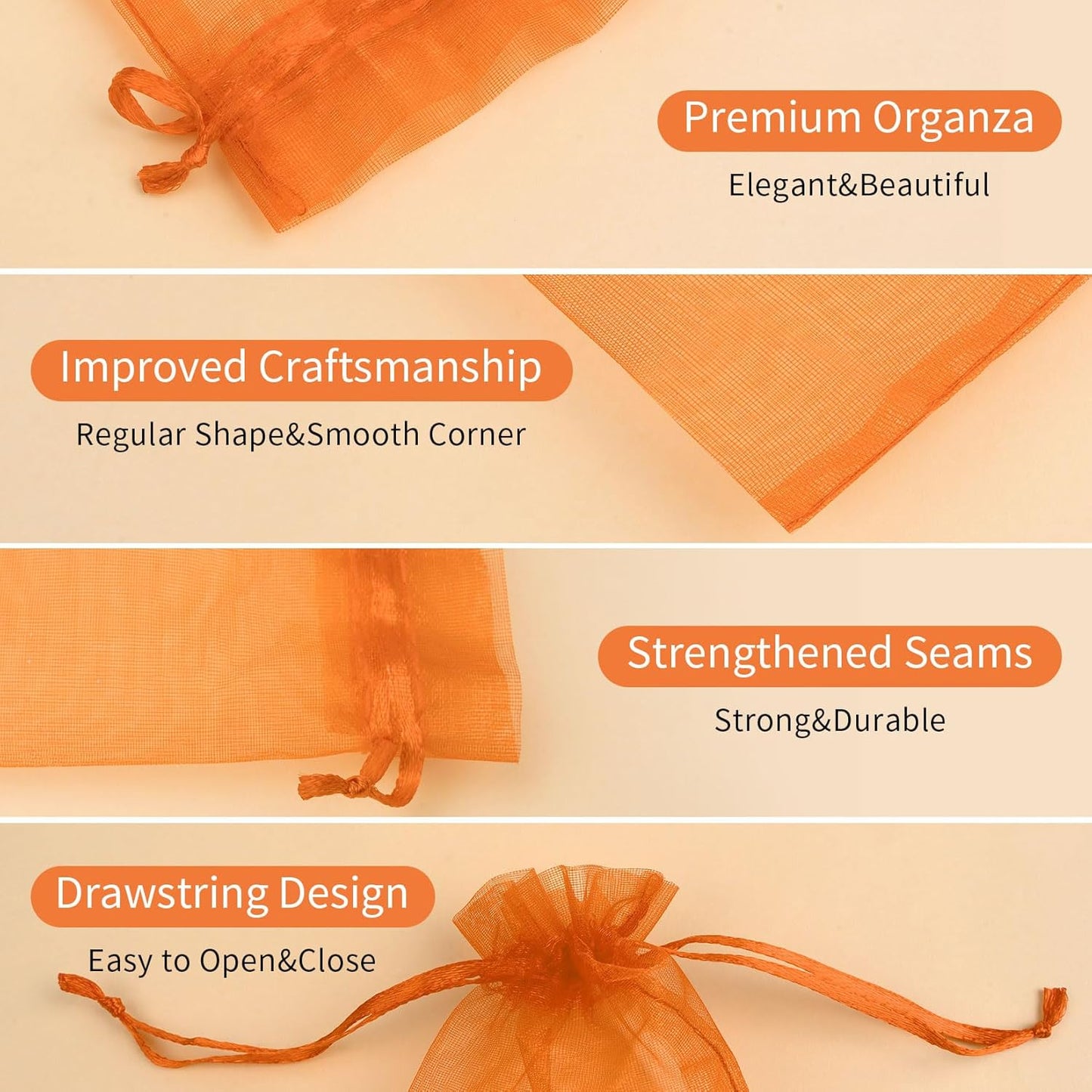 50 Pack Orange Organza Bags 3x4 Inch, Mesh Drawstring Bags Small Gift Bags Candy Bags Party Favor Bags for Halloween Birthday