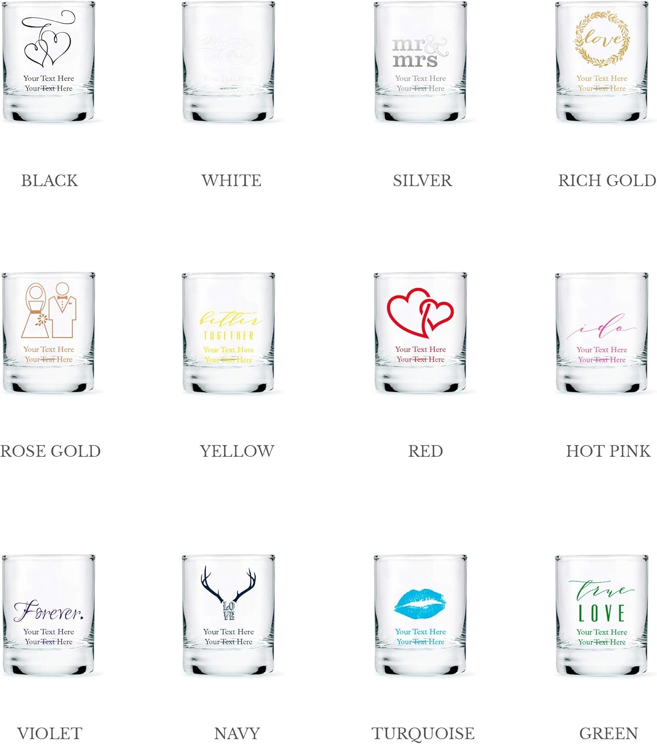 WEDDINGSTAR Personalized 2.75oz Shot Glass Customizable Full Color Print - 36 pack