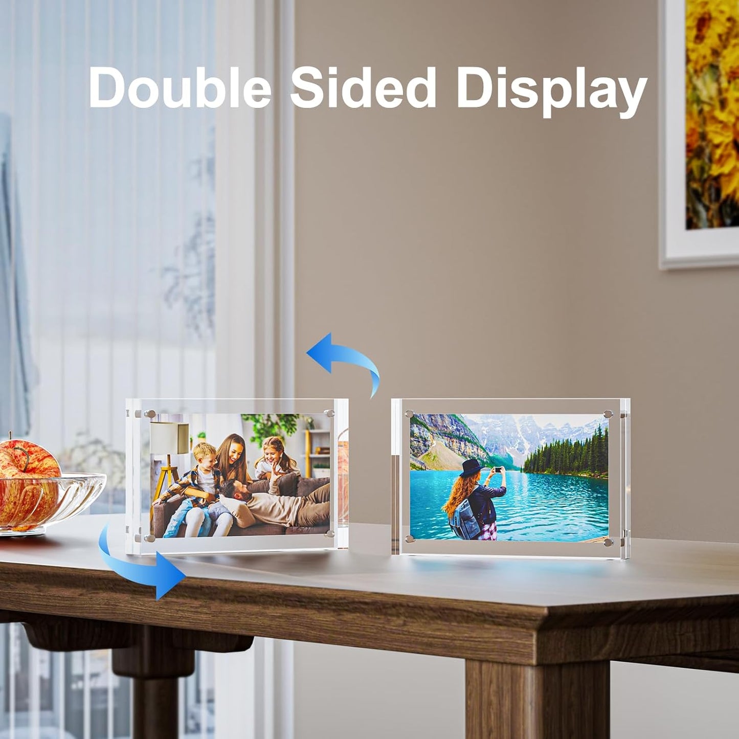 5 Pack 4x4 Acrylic Picture Frames - 20% Thicker Double Sided Magnetic Frame with UV Protection - Freestanding Clear Frameless Display for Tabletops - Modern Photo Frame Set for Home & Office Decor