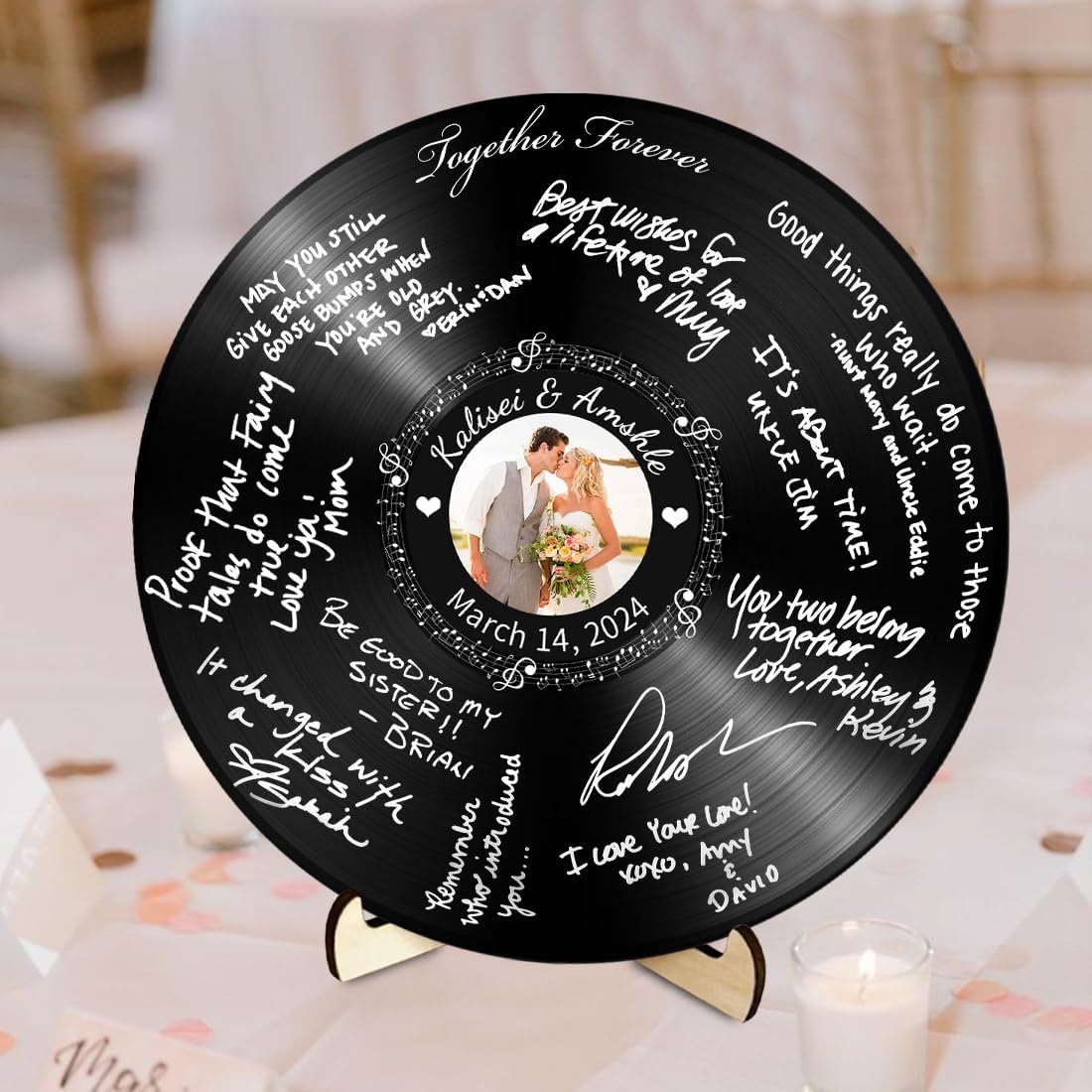 Personalized Vintage Record Guest Book Sign Custom Name Date Rustic Wedding Guest Book Alternative Unique Guest Book for Wedding Anniversary (Style 7)
