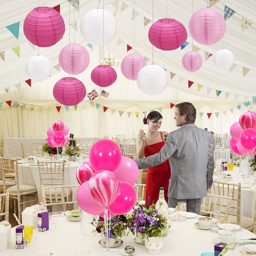 TONIFUL 4 Balloons Stand Kit Pink Marble Centerpieces Table Decoration for Girl Sweet 16th Birthday Decorations Bridal Shower,Baby Shower,15th Quinceanera Table Party Decorations