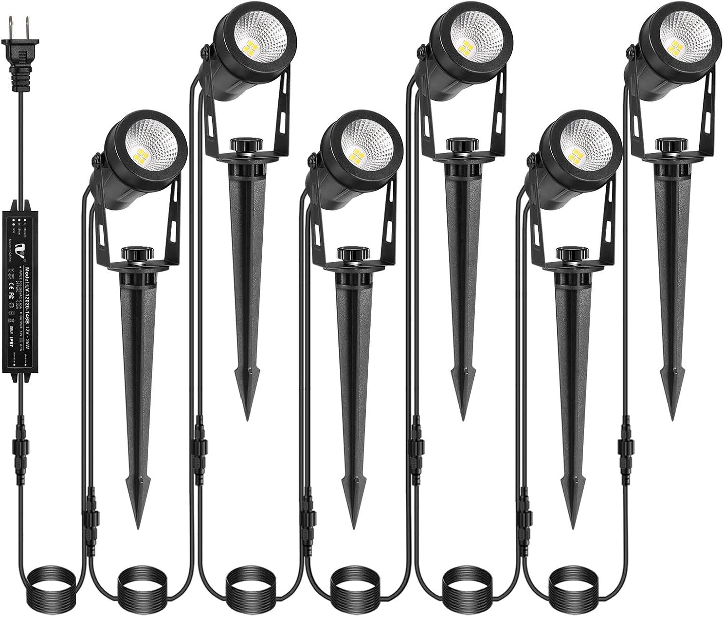 Low Voltage Landscape Lighting, 6 Pack Outdoor Spot Lights with Transformers, 12V Warm White Landscape Spotlights IP65 Waterproof Plug in Outdoor Uplights for Yard House Pathway Tree Pools