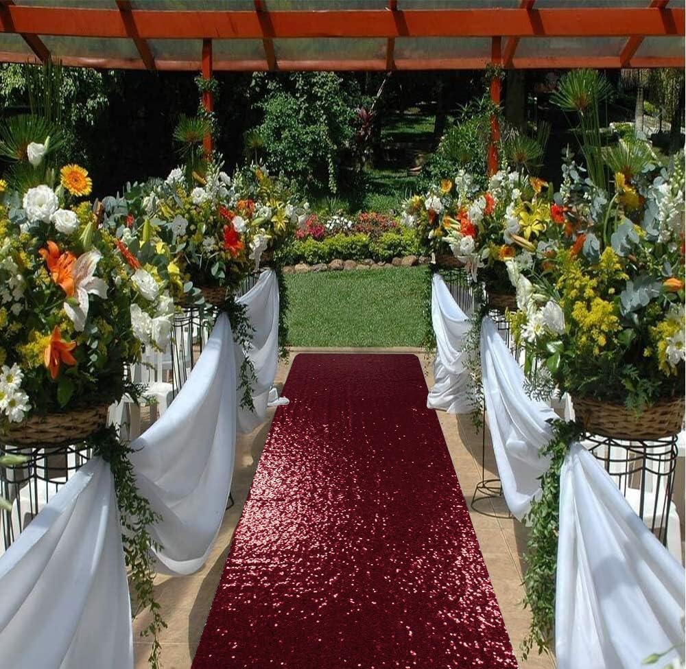 ShinyBeauty Sequin Aisle Runner Rug 4x15FT - Sparkly Burgundy Carpet for Wedding, Christmas, Party Decor - Glittering Floor Mat (48x180 Inch)
