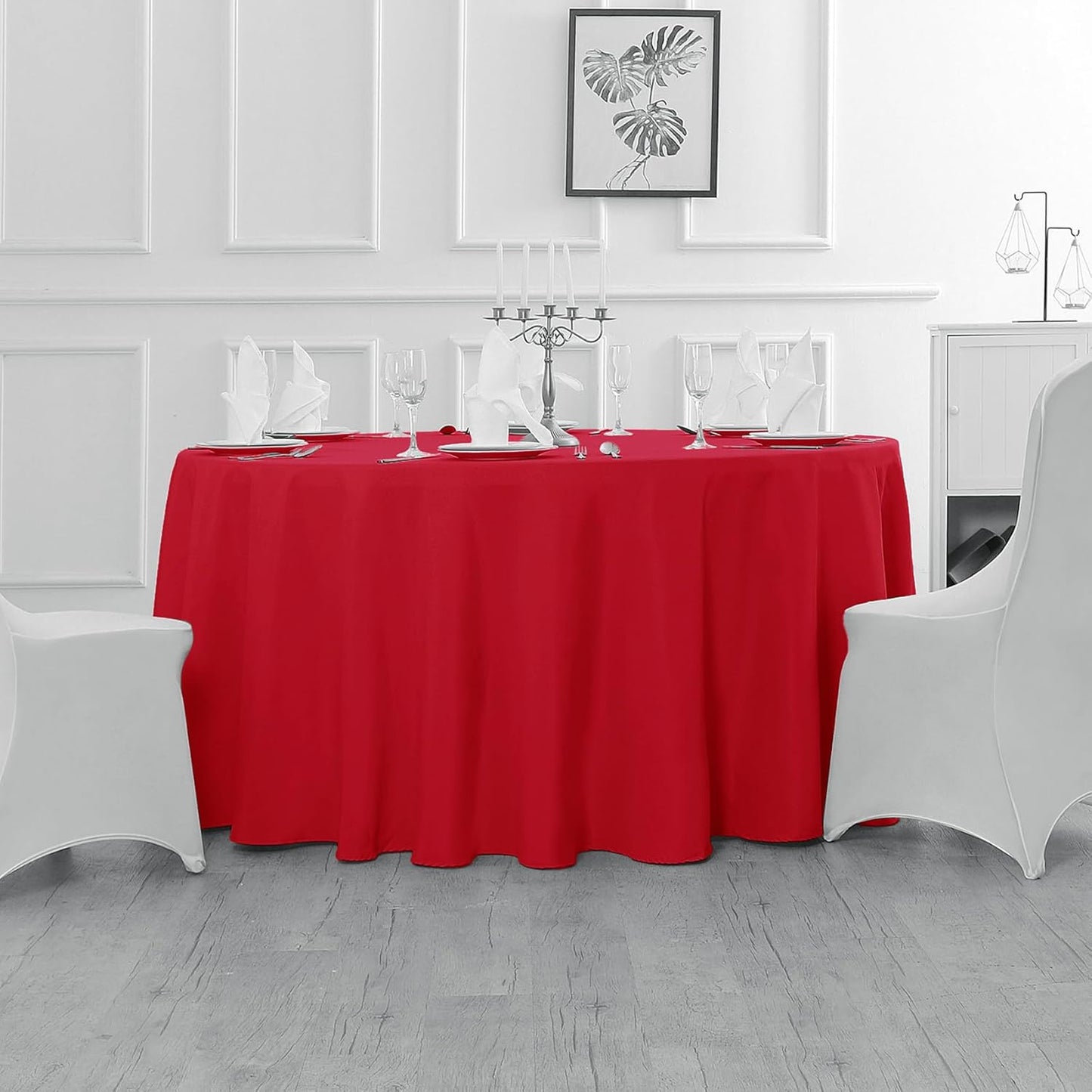 Fokitut 6 Pack Round Tablecloth, 108 Inch, Stain Resistant and Wrinkle Polyester Table Cloth, Fabric Table Cover for Kitchen Dining, Wedding, Party, Holiday Dinner-Red