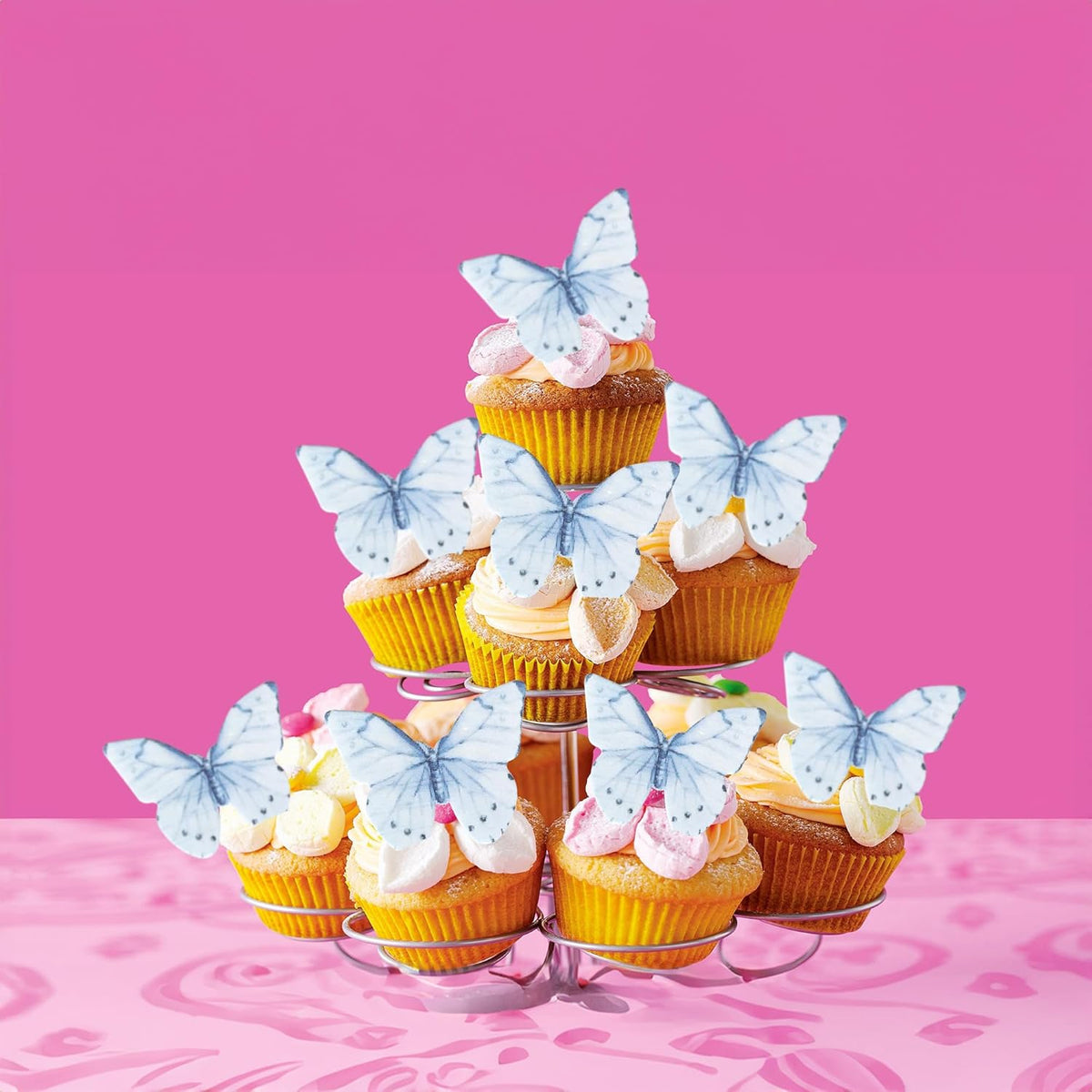 Ephlyn 48Pcs Edible Butterfly Cupcake Toppers Butterfly Cupcake Picks Edible Cupcake Decorations for Baby Shower Kids Birthday Party Cake Supplies Blue