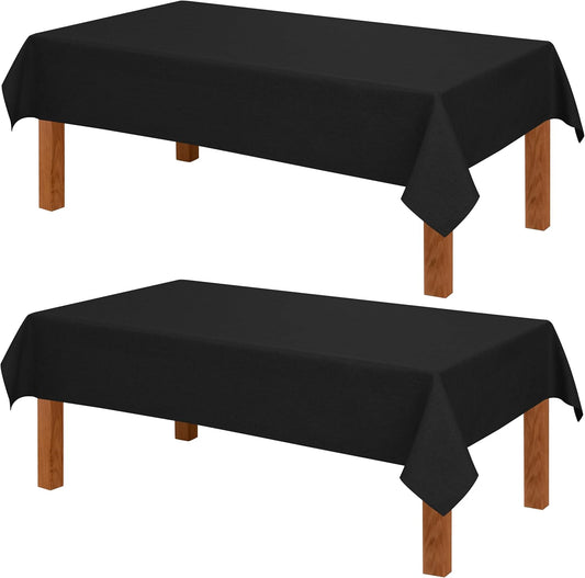 Hiasan 2 Pack Faux Linen Rectangle Tablecloth - Wrinkle and Stain Resistant Washable Table Cloth for Kitchen Dining Room Holiday Table Cover for Party Dinner, Black, 60 x 120 Inch