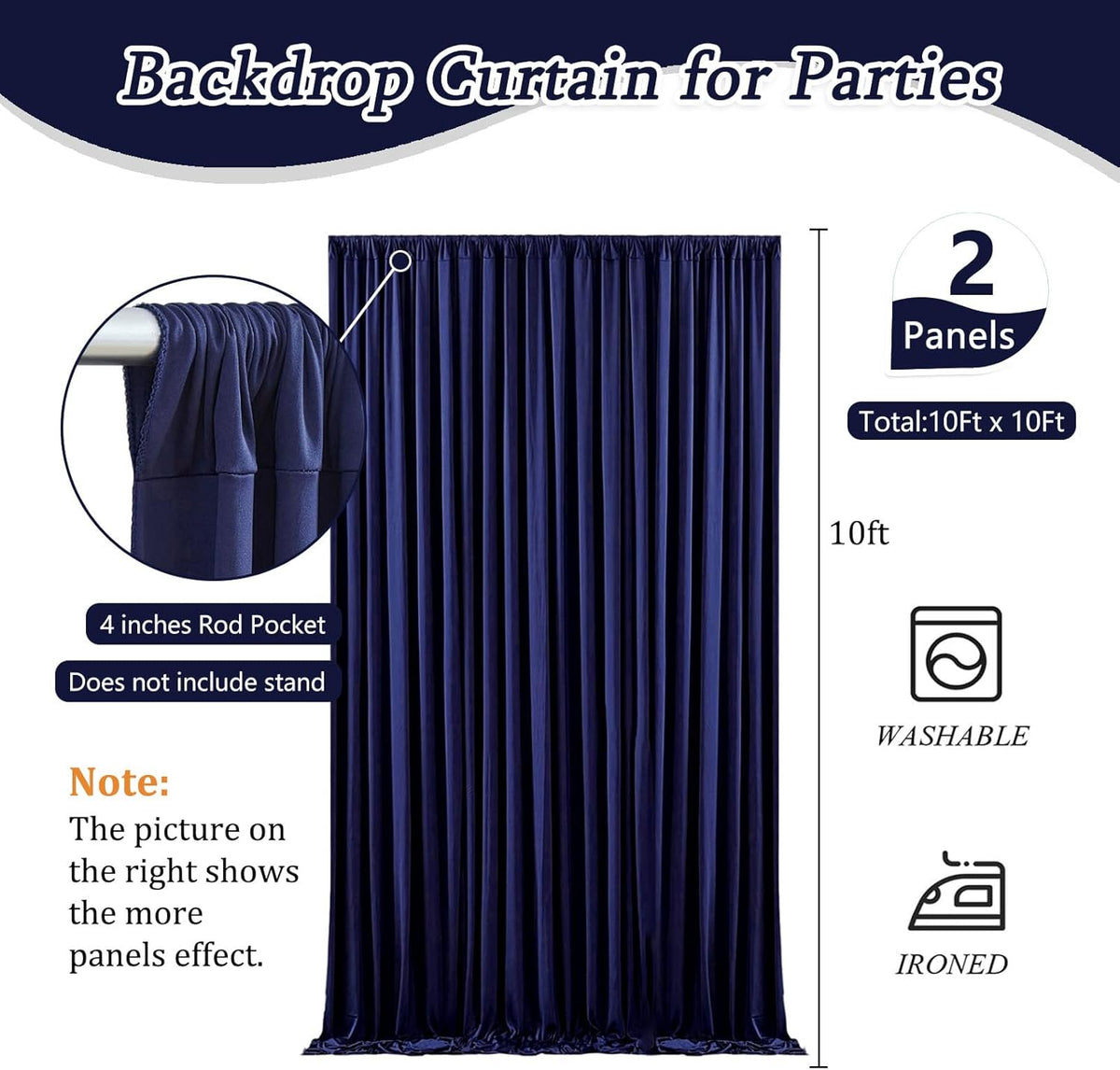 10 x 10 Feet Navy Blue Backdrop Curtain for Partie, Background Curtains for Photoshoot, Birthday, Wedding, Halloween, Thanksgiving, Christmas Day, New Year Party Decorations 5Ft x 10Ft, 2 Panels