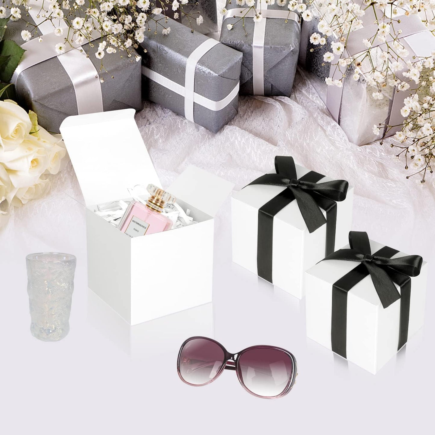 White Gift Boxes 5x5x5, 30 Pack Paper Gift Boxes with Lids for Gift, Bridesmaid Proposal Box, Cupcake Boxes, Gift Box for Wedding, Birthday, Groomsmen Proposal, Gifts, Packaging, Present