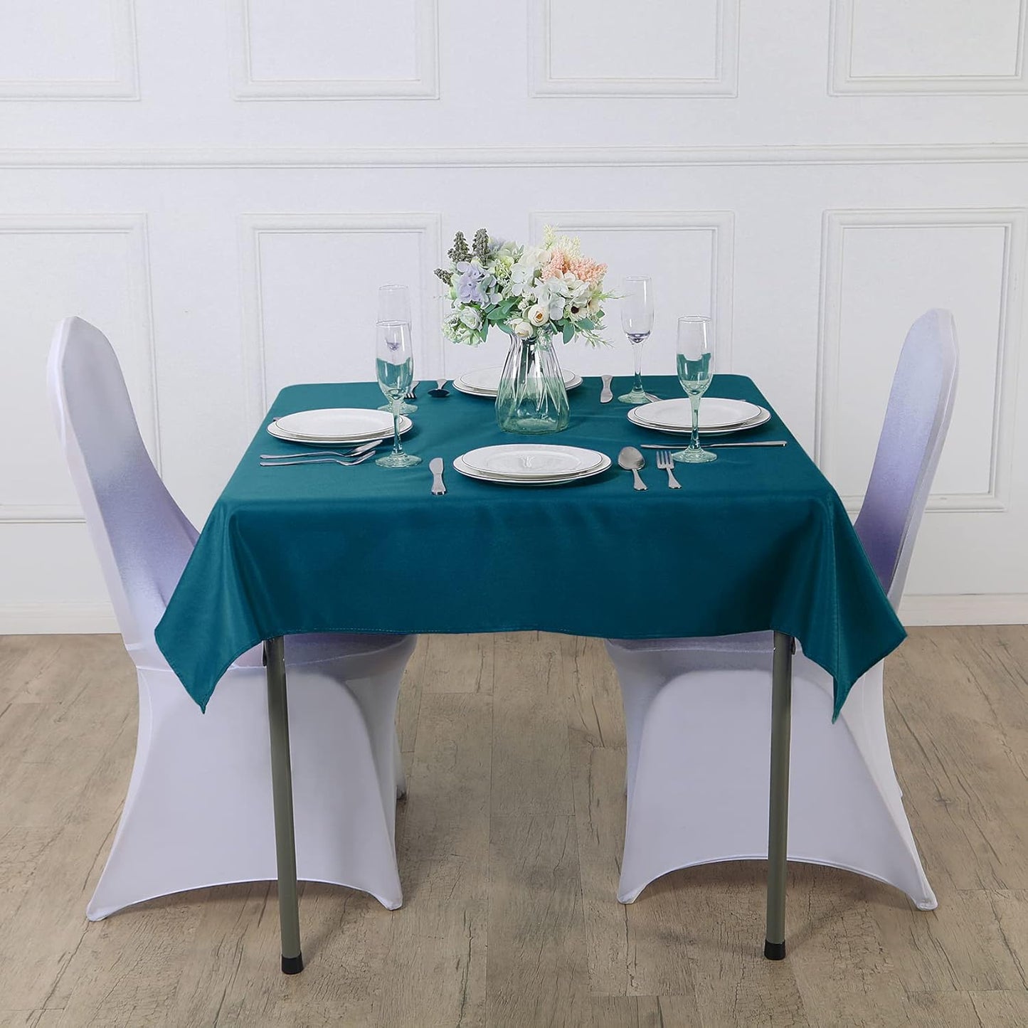 Cupuamon Square Tablecloth 52x52 inch Washable Polyester Fabric Table Cloth for Wedding Party Dining Banquet Decoration（52x52,Peacock Blue）